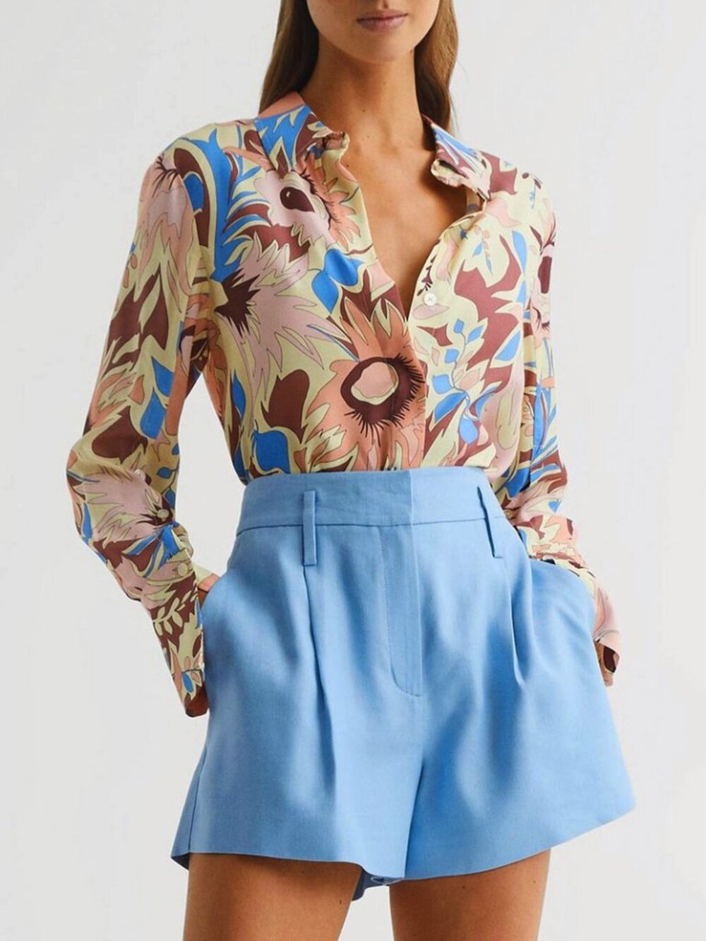 New Reiss Liv Floral Viscose Shirt Yellow Pink 6 $215